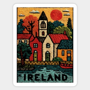 Quaint Irish Village Linocut Print | Emerald Isle Travel Souvenir Magnet